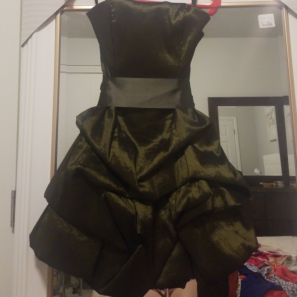 JESSICA McCLINTOCK Olive Green Cocktail Satin Dres